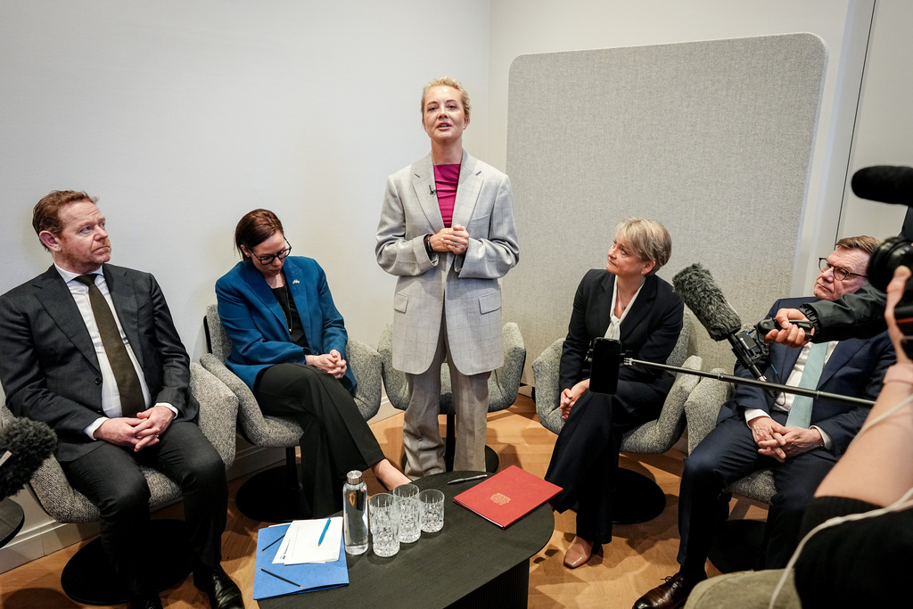 Yulia Navalnaya, human rights activist and wife of Russian opposition leader Alexei Navalny, gives a press statement on the death and circumstances of her husband's death on the sidelines of the Munich Security Conference in Munich, Germany, Saturday Feb. 14, 2026. (Kay Nietfeld/dpa via AP)