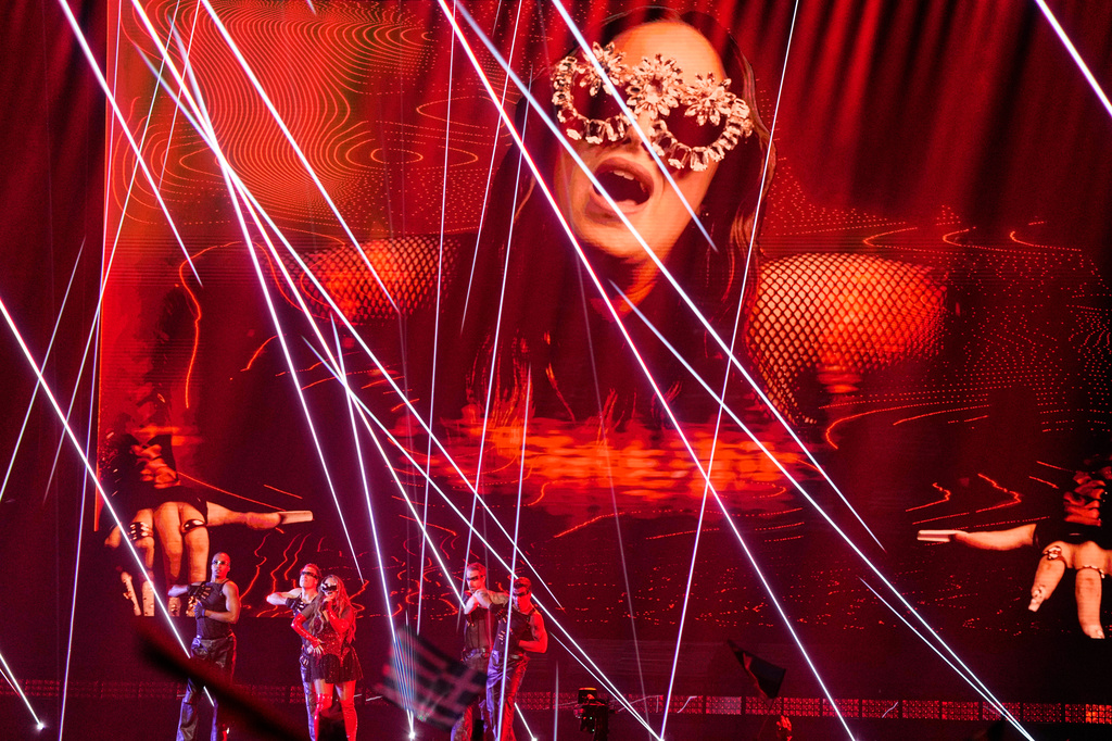 Felicia from Sweden performs the song "My System" during the first semifinal of the 70th Eurovision Song Contest in Vienna, Austria, Tuesday, May 12, 2026. (AP Photo/Martin Meissner)