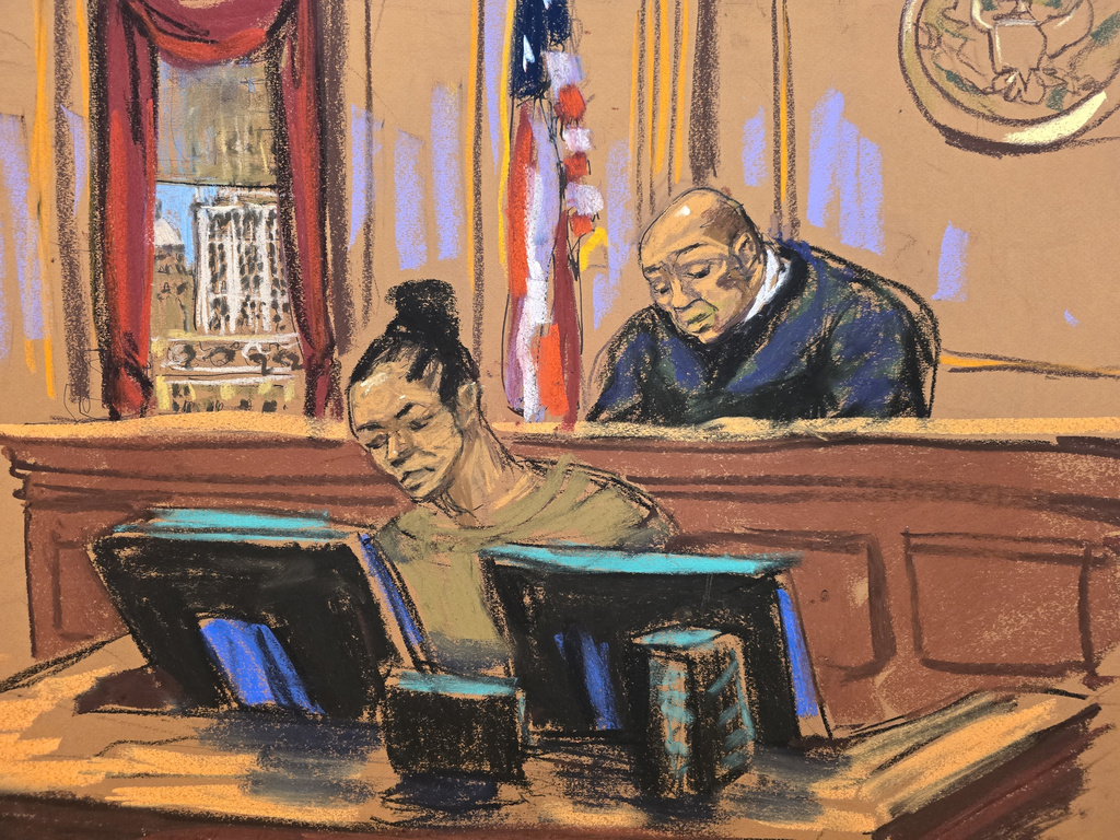 FILE - In this courtroom sketch, Judge Alvin K. Hellerstein, right, presides as courtroom deputy Brigitte Jones sits below the bench during a pretrial hearing in a drug trafficking case for former Venezuela President Nicolas Maduro and his wife Cilia Flores on July 22, 2026, at Manhattan federal court in New York. (Jane Rosenberg via AP, File)