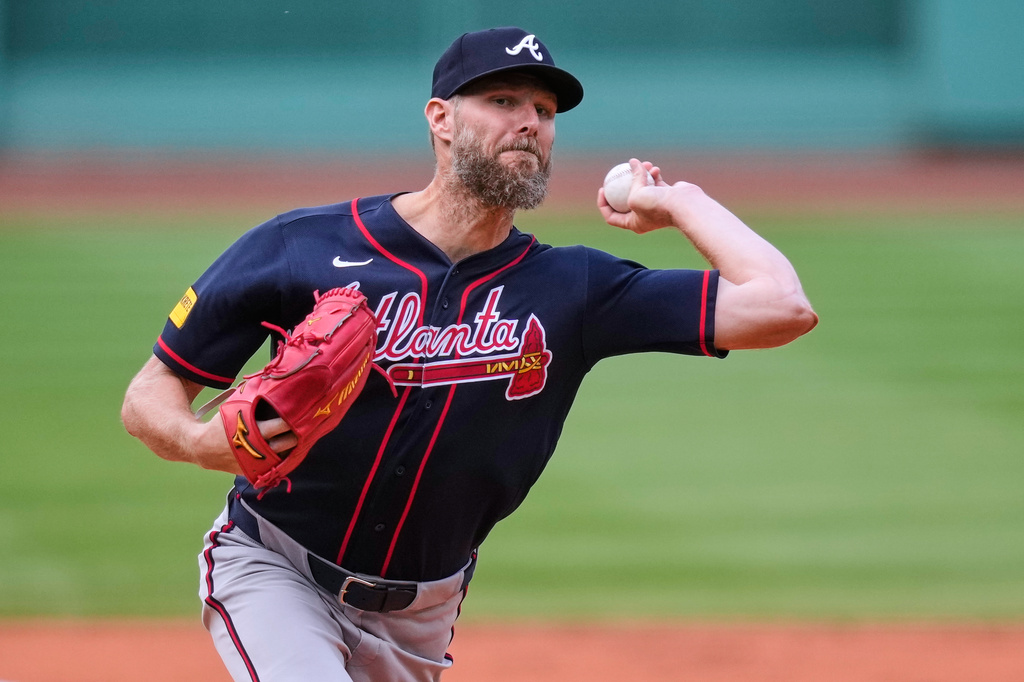 Atlanta Braves' Chris Sale delivers during the first inning of a baseball game against the Boston Red Sox, Thursday, May 28, 2026, in Boston. (AP Photo/Charles Krupa)
