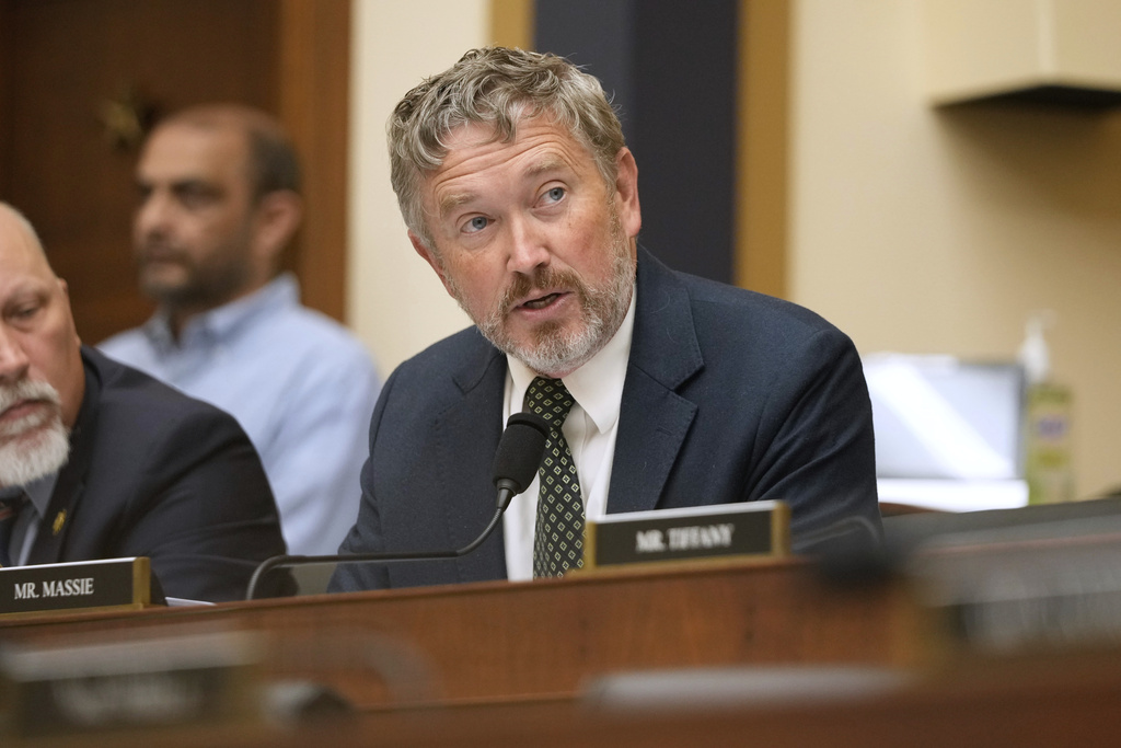 Rep. Thomas Massie, R-Ky., speaks as FBI Director Kash Patel appears before the House Judiciary Committee, on Capitol Hill in Washington, Wednesday, Sept. 17, 2025. (AP Photo/Mark Schiefelbein)