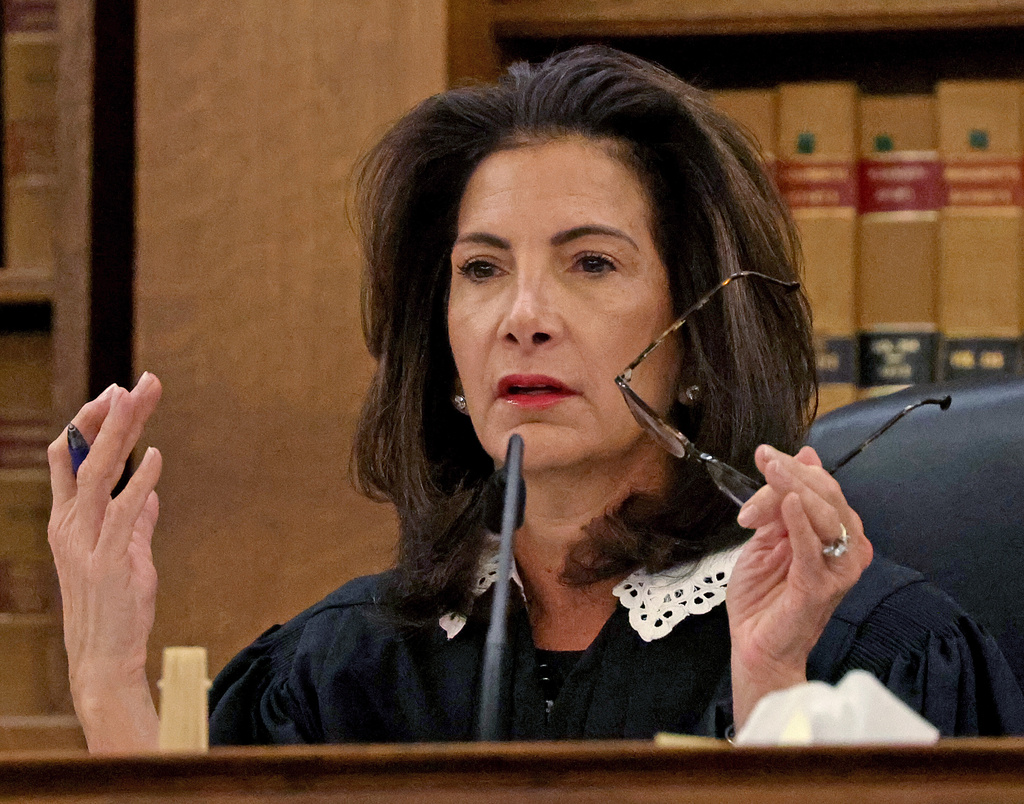 Judge Diane Freniere speaks during Brian Walshe's trial for murdering his wife Ana, Thursday, Dec. 4, 2025, in Dedham, Mass. (Matt Stone/The Boston Herald via AP, Pool)