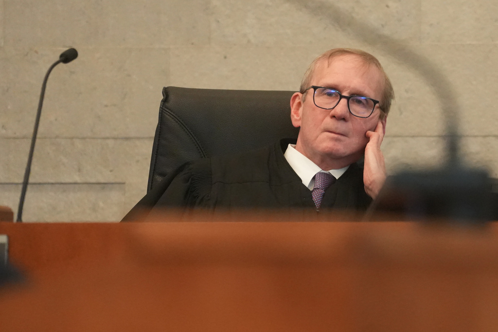 Common Pleas Court Judge David Young listens to opening statements in retrial of former Franklin County Sheriff's deputy Jason Meade on April 23, 2026. in Columbus, Ohio. (Doral Chenoweth/Pool Photo via AP)