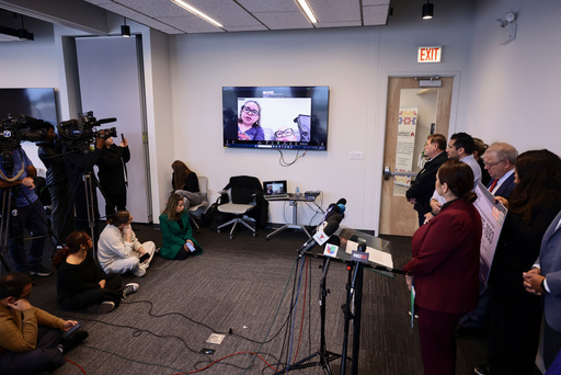 Sandibell Hidalgo, left, and Ofelia Torres, 16, speak to the room about the detention of Ruben Torres Maldonado during a press conference calling for the release of Ruben Torres Maldonado at 5233 W Diversey Ave, Wednesday, Oct. 22, 2025 in Chicago. (Anthony Vazquez /Chicago Sun-Times via AP) Sandibell Hidalgo, left, and Ofelia Torres, 16, speak to the room about the detention of Ruben Torres Maldonado during a press conference calling for the release of Ruben Torres Maldonado at 5233 W Diversey Ave, Wednesday, Oct. 22, 2025 in Chicago. (Anthony Vazquez /Chicago Sun-Times via AP)