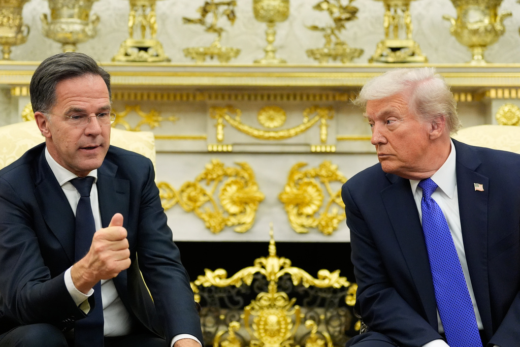 President Donald Trump meets with NATO Secretary General Mark Rutte in the Oval Office of the White House, Wednesday, Oct. 22, 2025, in Washington. (AP Photo/Alex Brandon)