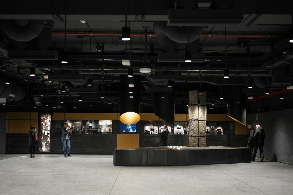 Ancient Roman finds backing to the 2nd century BC are on display in the 'Colosseo' new subway station, designed as a museum to showcase the archaeological finds uncovered during its construction, in Rome, Tuesday, Dec. 16, 2025. (AP Photo/Alessandra Tarantino)