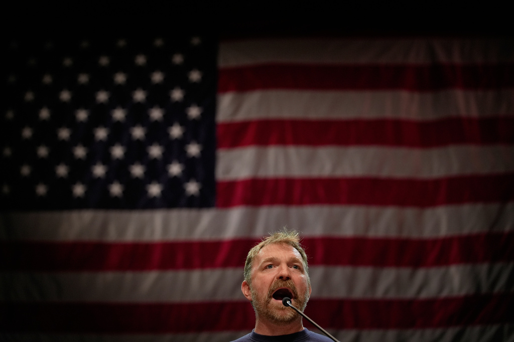 Graham Platner, Democratic candidate for U.S. Senate, speaks at an event hosted by Sen. Bernie Sanders in Orono, Maine, Sunday, May 24, 2026. (AP Photo/Robert F. Bukaty)