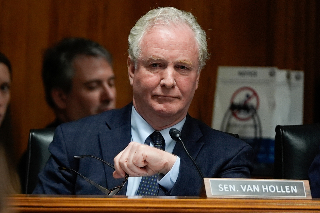 FILE - Sen. Chris Van Hollen, D-Md., attends a Senate Appropriations Subcommittee on Homeland Security oversight hearing, May 8, 2025, on Capitol Hill in Washington. (AP Photo/Julia Demaree Nikhinson, File)