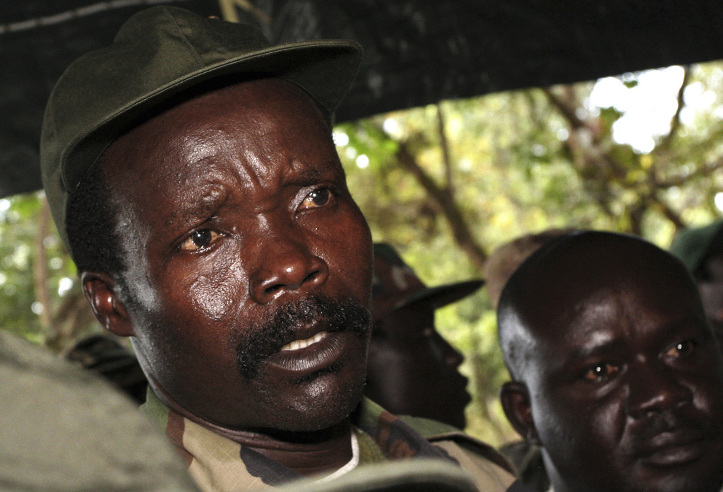 FILE - In this Nov. 12, 2006 file photo, the leader of the Lord's Resistance Army Joseph Kony answers journalists' questions following a meeting with UN humanitarian chief Jan Egeland at Ri-Kwangba in Southern Sudan. (AP Photo/Stuart Price, File)