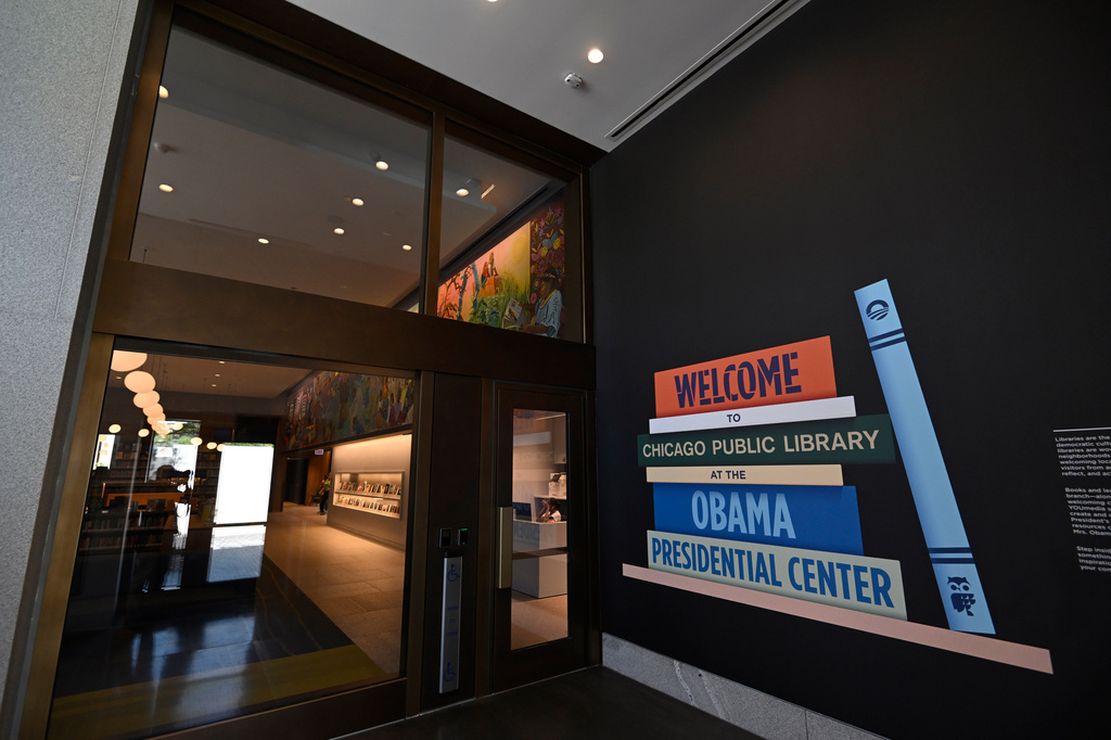 The Chicago Public Library at the Obama Presidential Center in Chicago, Thursday, May 28, 2026. (AP Photo/Paul Beaty)