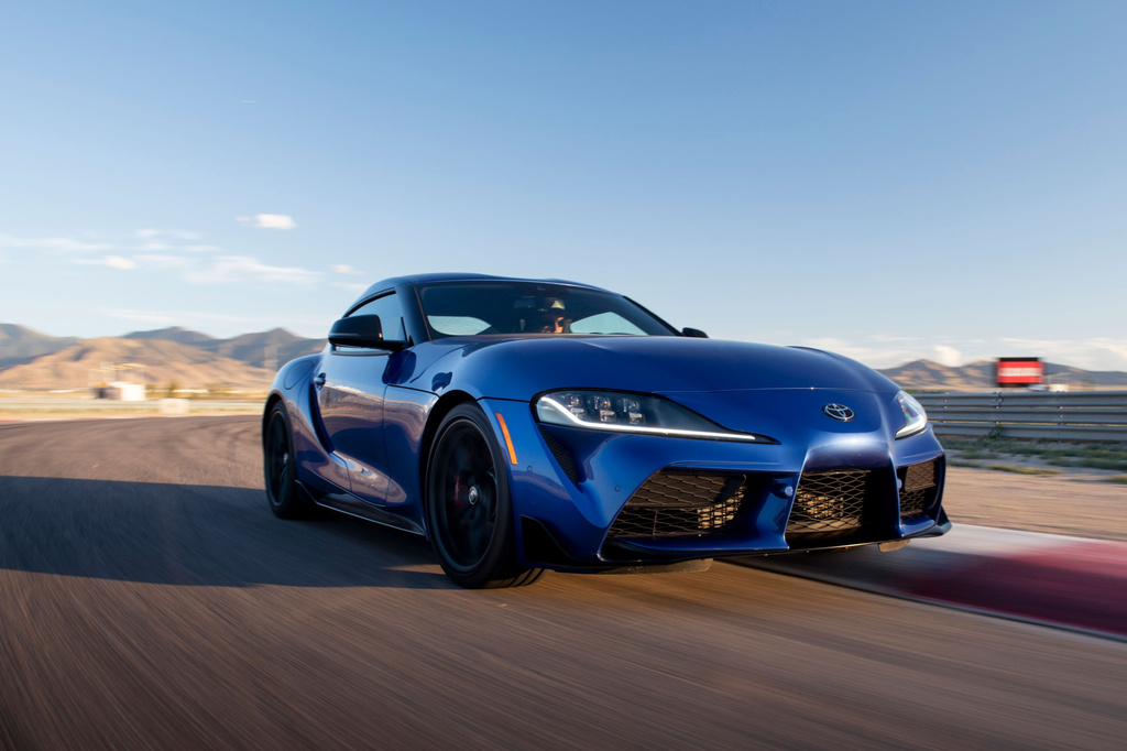 This photo provided by Toyota shows the GR Supra, the automaker's sports car that is going out of production. It boasts a 382-horsepower engine, an engaging driving experience and an available manual transmission. (Courtesy of Toyota Motor Sales U.S.A. via AP)