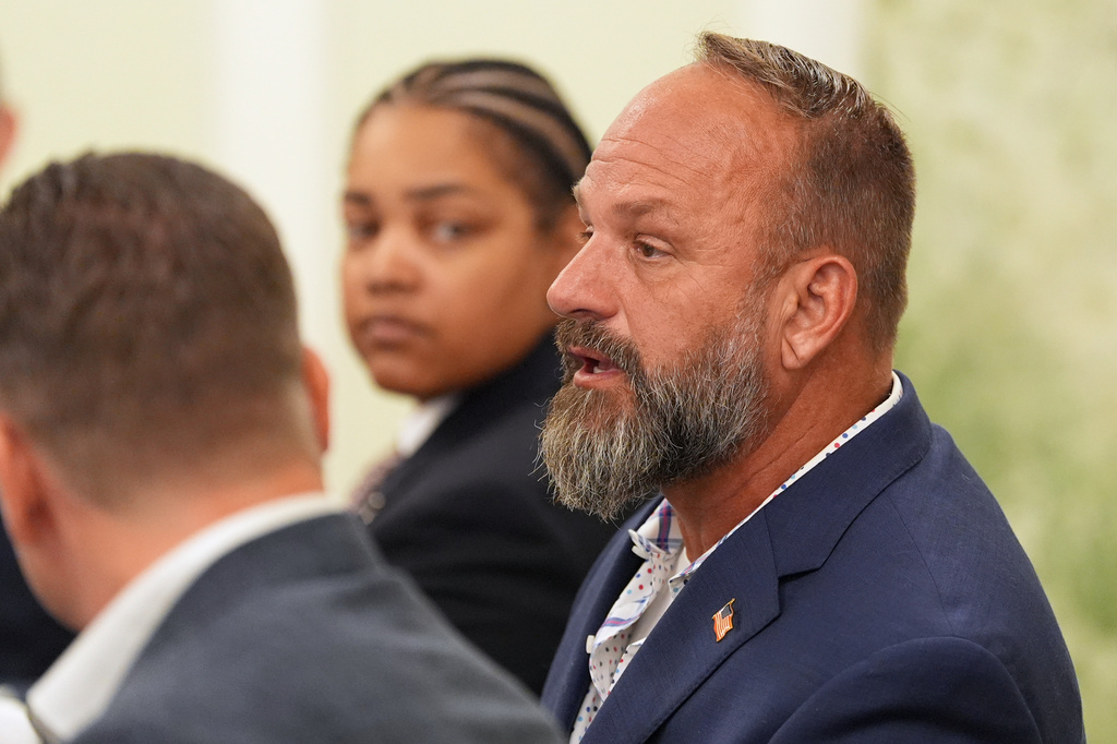 U.S. Army and U.S. Navy veteran Jason Wheeler speaks during a roundtable with Britain's Prince Harry, the Duke of Sussex, Wednesday, Aug. 19, 2026, in Washington. (AP Photo/Alex Brandon)