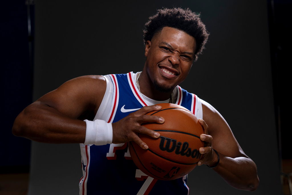 FILE - Philadelphia 76ers' Kyle Lowry poses for a photo during the NBA basketball team's media day Sept. 26, 2025, in Camden, N.J.. (AP Photo/Chris Szagola, File)