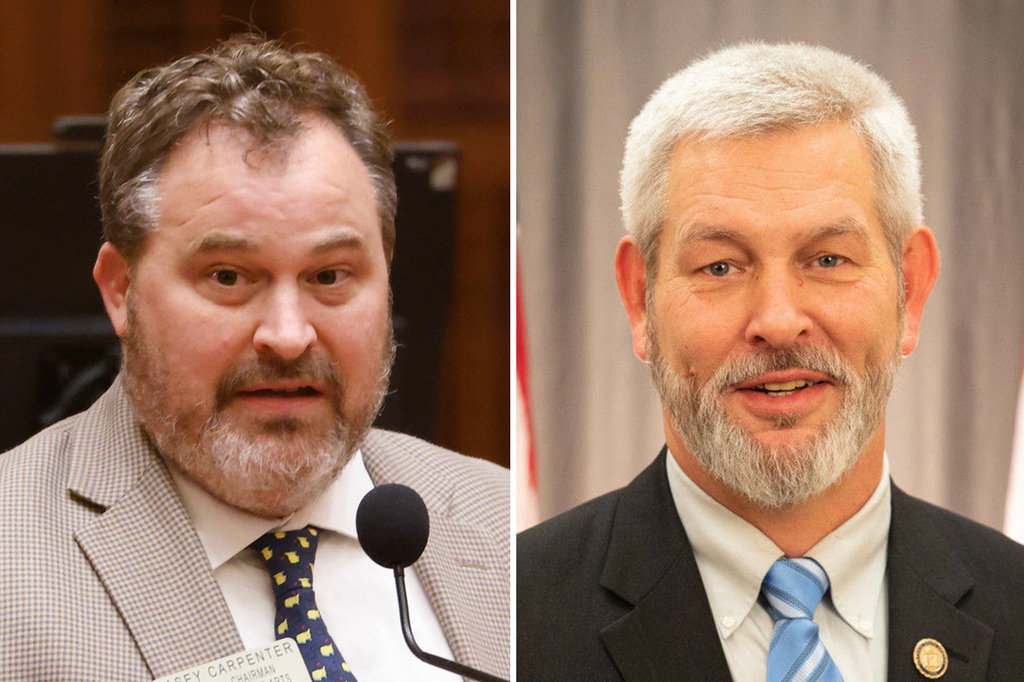 This combination of photos shows Georgia state Rep. Kasey Carpenter, R-Dalton, left, in 2026; and state Sen. Chuck Payne, R-Dalton, provided by his campaign in 2023. (Arvin Temkar/Atlanta Journal-Constitution, Chuck Payne for Senate via AP)