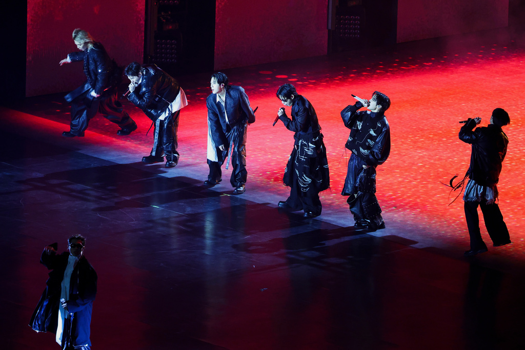 Kpop group BTS perform during 'BTS The Comeback Live Arirang' concert in central Seoul, South Korea, March 21, 2026. (Kim Hong-Ji/Pool Photo via AP)