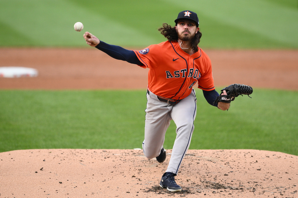 Houston Astros pitcher Spencer Arrighetti throws during the second inning of a baseball game against the Washington Nationals, Wednesday, July 8, 2026, in Washington. (AP Photo/Nick Wass)