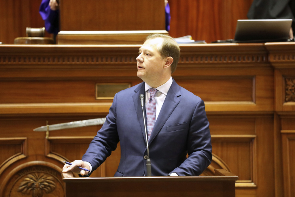 FILE - Republican South Carolina Sen. Wes Climer speaks out against a pay raise for all lawmakers that was part of the state budget on Wednesday, May 28, 2025, in Columbia, S.C. (AP Photo/Jeffrey Collins, File)