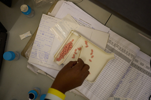 A pharmacist counts HIV medicine inside a clinic in Ha Lejone, Lesotho, July 16, 2025. (AP Photo/Bram Janssen) A pharmacist counts HIV medicine inside a clinic in Ha Lejone, Lesotho, July 16, 2025. (AP Photo/Bram Janssen)
