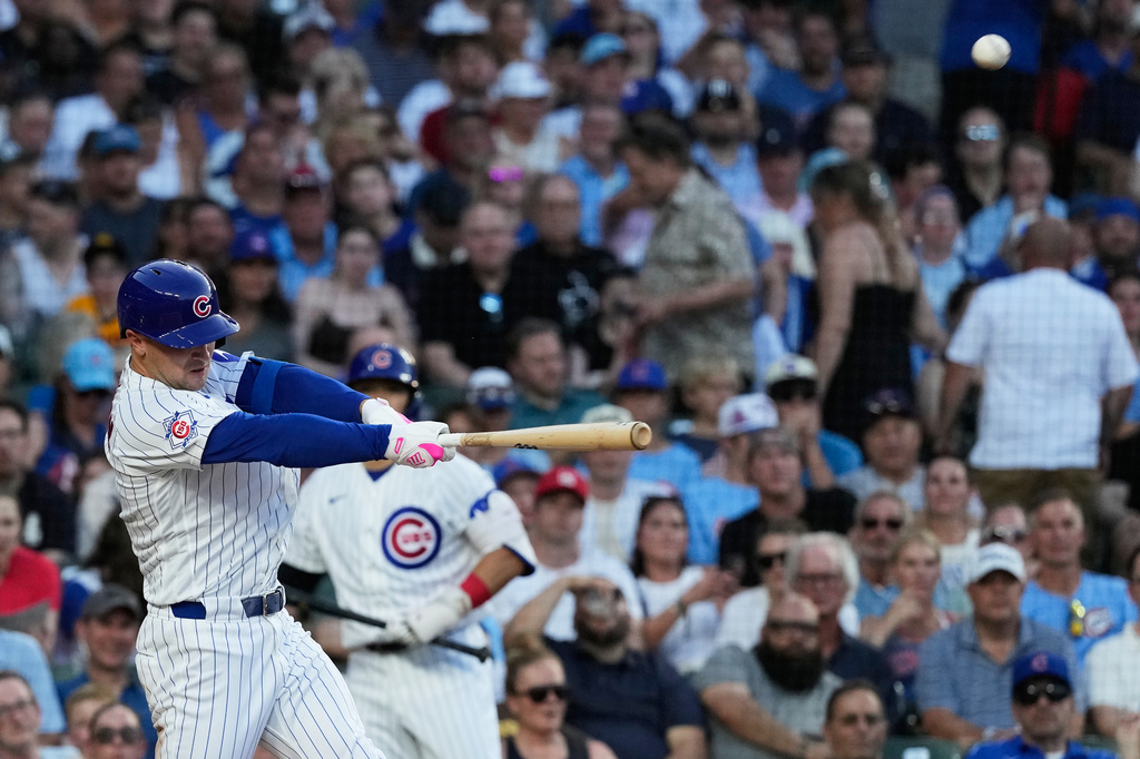 Chicago Cubs' Alex Bregman hits a three-run home run during the second inning of a baseball game against the San Diego Padres in Chicago, Tuesday, June 30, 2026. (AP Photo/Nam Y. Huh)