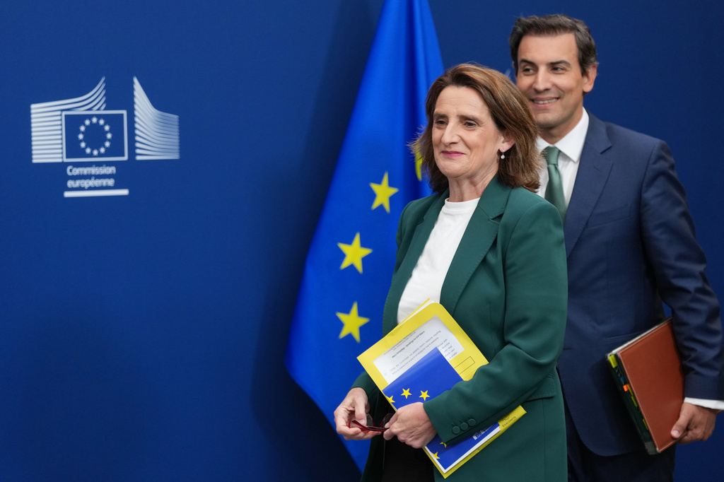 European Commissioner for a Clean, Just and Competitive Transition Teresa Ribera, arrives for a media conference regarding a competition case at EU headquarters in Brussels, Tuesday, June 9, 2026. (AP Photo/Virginia Mayo)