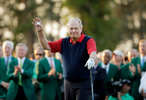 FILE - Jack Nicklaus waves before hitting the first tee for the honorary tee off before the first round of the Masters golf tournament, April 9, 2015, in Augusta, Ga. (AP Photo/Matt Slocum, File) FILE - Jack Nicklaus waves before hitting the first tee for the honorary tee off before the first round of the Masters golf tournament, April 9, 2015, in Augusta, Ga. (AP Photo/Matt Slocum, File)