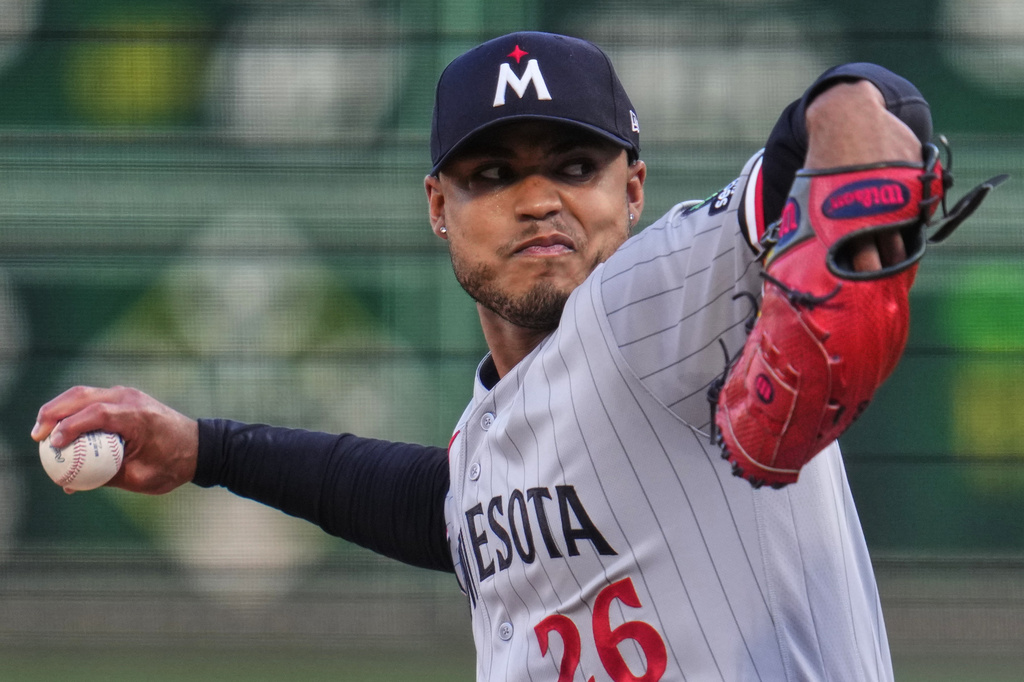 Minnesota Twins pitcher Taj Bradley delivers during the first inning of a baseball game against the Pittsburgh Pirates in Pittsburgh, Friday, May 29, 2026. (AP Photo/Gene J. Puskar)