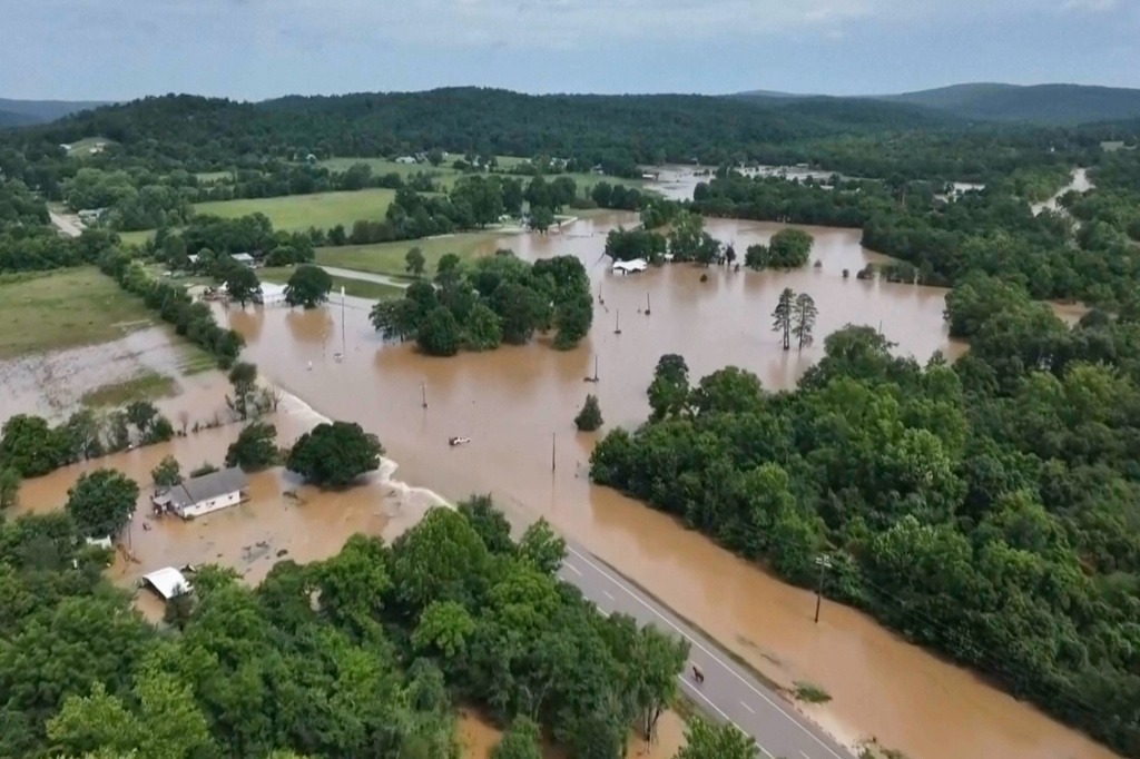 This image made from video provided by KTVI shows flash flooding in Lesterville, Mo., Friday, July 10, 2026. (KTVI via AP)