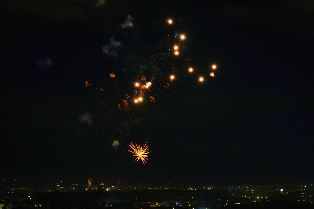 Fireworks exploded over the capital Nicosia during the New Year's celebrations in the eastern Mediterranean island of Cyprus, early Thursday, Jan. 1, 2026. (AP Photo/Petros Karadjias)