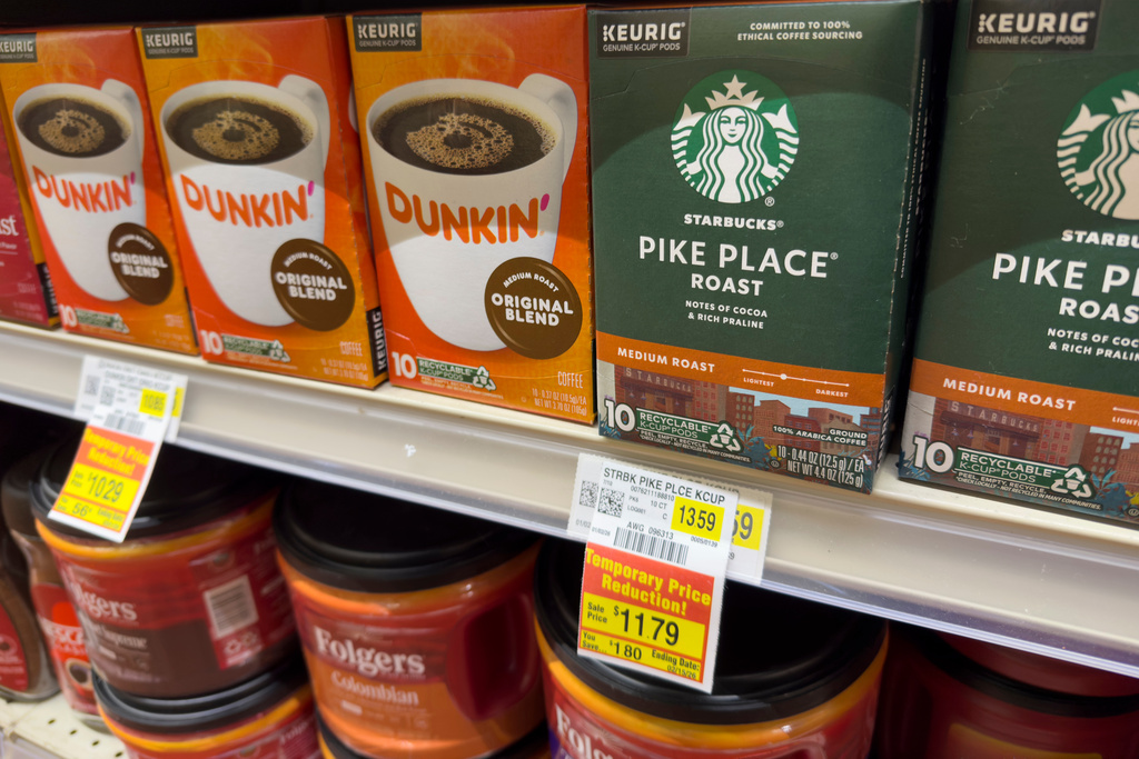 Coffee is for sale at a grocery store Monday, Feb. 9, 2026, in Chicago. (AP Photo/Erin Hooley)