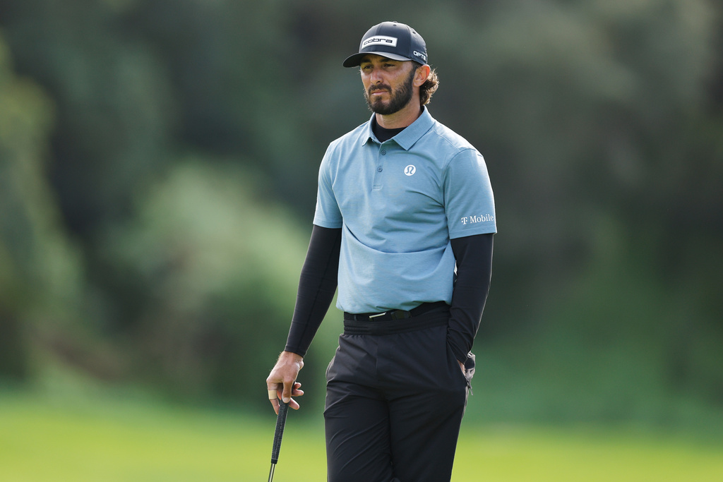 Max Homa waits to putt on the eighth green during the first round of the Genesis Invitational golf tournament at Riviera Country Club, Thursday, Feb. 19, 2026, in the Pacific Palisades area of Los Angeles. (AP Photo/Caroline Brehman)