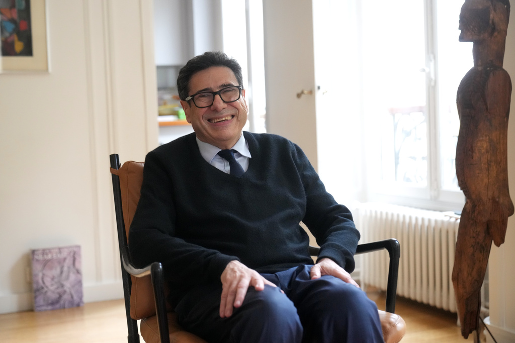 France's Philippe Aghion smiles before an interview with the Associated Press after winning the Nobel prize in economics Monday, Oct. 13, 2025 in Paris. (AP Photo/Thibault Camus)