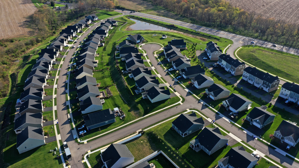 FILE - New homes dot the landscape in Middlesex Township, Pa., on April 19, 2023. (AP Photo/Gene J. Puskar, File)