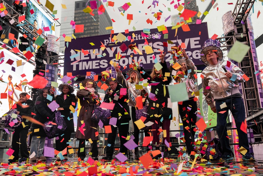 Confetti is released during a confetti test ahead of New Year's Eve celebration in Times Square, Monday, Dec. 29, 2025, in New York. (AP Photo/Yuki Iwamura)