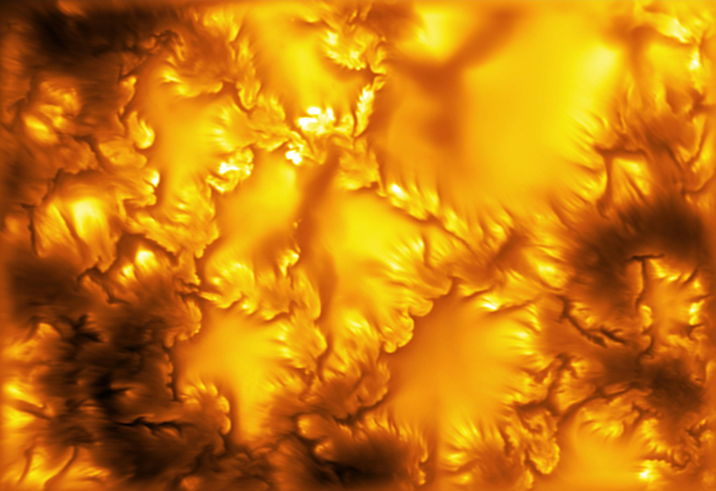 This undated image provided by the NSF National Solar Observatory on Monday, Aug. 3, 2026, shows the sun's surface. (National Science Foundation National Solar Observatory via AP)