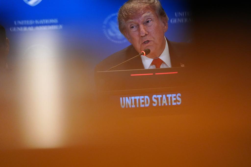 President Donald Trump attends a meeting of the multinational political and security coalition "Shield of the Americas" on the sidelines the United Nations General Assembly, Tuesday, Sept. 22, 2026, at the UN headquarters. (AP Photo/Julia Demaree Nikhinson)