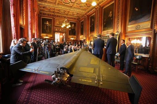 An Iranian Shahed-136 attack drone, acquired from Ukraine by United Against Nuclear Iran (UANI), is displayed at a press conference in Parliament in London, Tuesday, Oct. 14, 2025. (AP Photo/Kin Cheung) An Iranian Shahed-136 attack drone, acquired from Ukraine by United Against Nuclear Iran (UANI), is displayed at a press conference in Parliament in London, Tuesday, Oct. 14, 2025. (AP Photo/Kin Cheung)