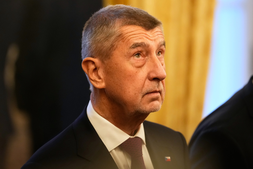 Czech Republic's Prime Minister Andrej Babis watches as his government members are appointed at the Prague Castle in Prague, Czech Republic, Monday, Dec. 15, 2025. (AP Photo/Petr David Josek)