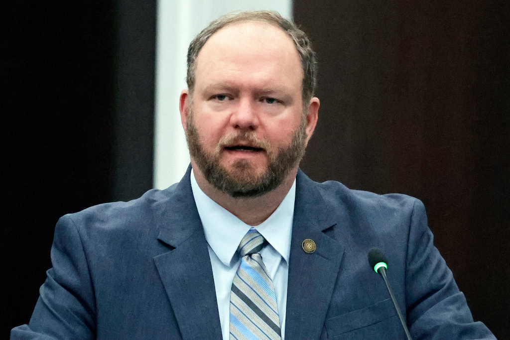 Sen Ralph Hise, R-Mitchell, speaks during a House Redistricting Committee meeting, Tuesday, Oct. 21, 2025, in Raleigh, N.C. (AP Photo/Chris Seward)