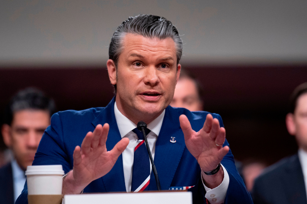 Secretary of Defense Pete Hegseth testifies before the Senate Armed Services Committee, on Capitol Hill, in Washington, Thursday, April 30, 2026. (AP Photo/Cliff Owen)