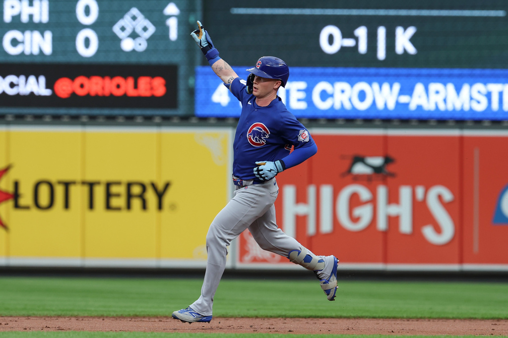 Chicago Cubs' Pete Crow-Armstrong runs the bases after hitting a home run off Baltimore Orioles pitcher Dean Kremer during the third inning of a baseball game, Wednesday, July 8, 2026, in Baltimore. (AP Photo/Terrance Williams)