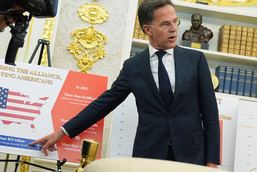 President Donald Trump listens as he meets with NATO Secretary General Mark Rutte in the Oval Office at the White House, Wednesday, June 24, 2026, in Washington. (AP Photo/Jacquelyn Martin)