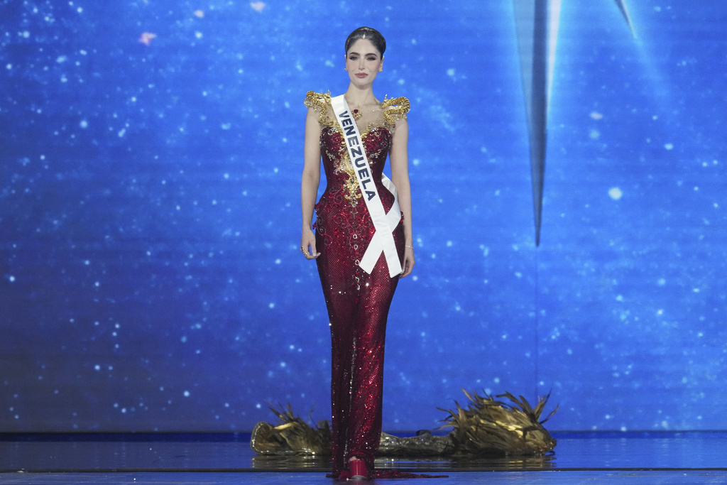 Miss Venezuela Stephany Abasali competes during the final round of the 74th Miss Universe Beauty Pageant in Nonthaburi province, Thailand, Friday, Nov. 21, 2025. (AP Photo/Sakchai Lalit)