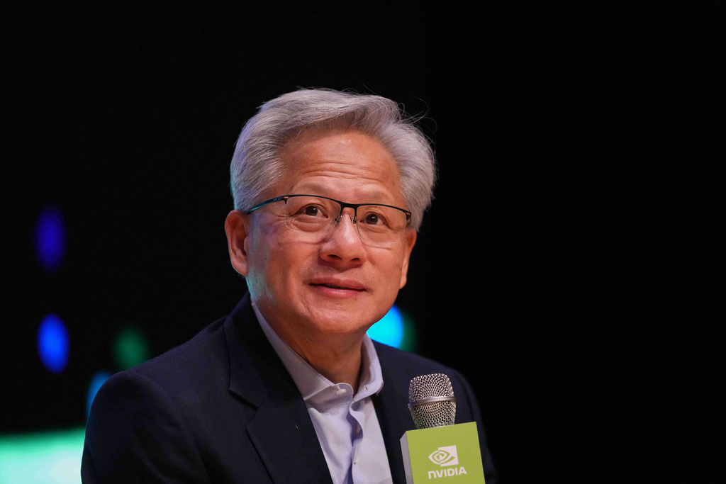 Nvidia CEO Jensen Huang speaks during a press conference at the Asia-Pacific Economic Cooperation (APEC) CEO summit in Gyeongju, South Korea, Friday, Oct.31, 2025 (AP Photo/Lee Jin-man)