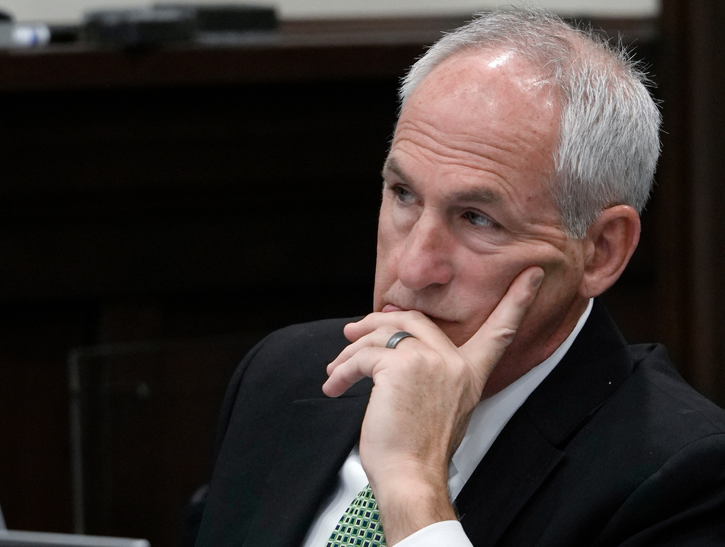 Ex-FirstEnergy Senior Vice President Michael Dowling listens to defense attorney Carole Rendon (not pictured) deliver her closing arguments in former FirstEnergy CEO Chuck Jones trial in Summit County Common Pleas Judge Susan Baker Ross's courtroom in Akron on Tuesday, March 17, 2026. (Mike Cardew/Akron Beacon Journal via AP, Pool)