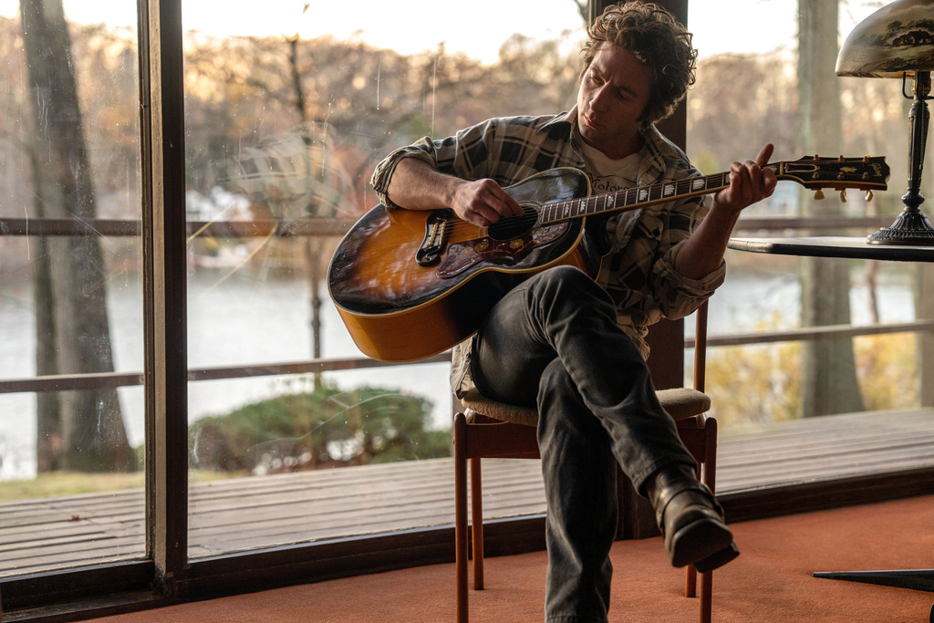 This image released by 20th Century Studios shows Jeremy Allen White as Bruce Springsteen in a scene from "Springsteen: Deliver Me From Nowhere." (Macall Polay/20th Century Studios via AP)