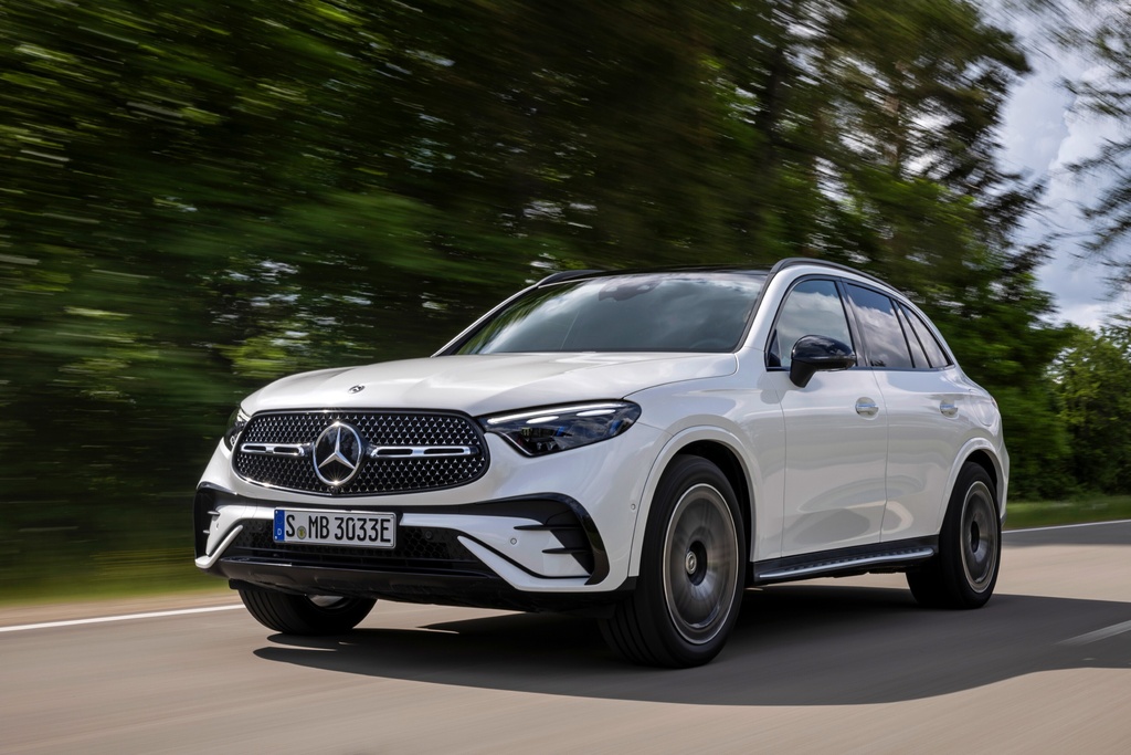 This photo provided by Mercedes-Benz shows the 2025 Mercedes-Benz GLC. It comes in five trim levels and offers an elegant interior and a comfortable ride quality. (Courtesy of Mercedes-Benz USA via AP)