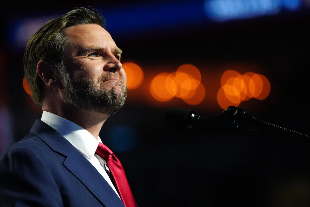 Vice President JD Vance speaks at the Republican convention, Thursday, Sept. 10, 2026, in Dallas. (AP Photo/Julia Demaree Nikhinson)