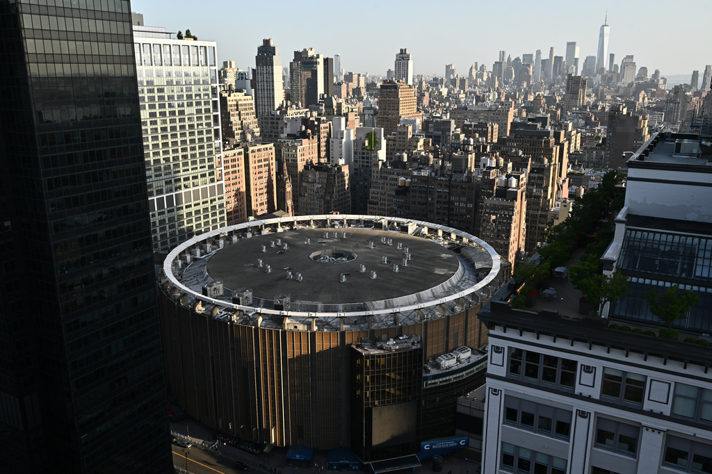 Aerial view of Madison Square Garden ahead of a reported wedding between singer Taylor Swift and National Football League player Travis Kelce on Thursday, July 2, 2026, in New York. (Photo by Evan Agostini/Invision/AP)