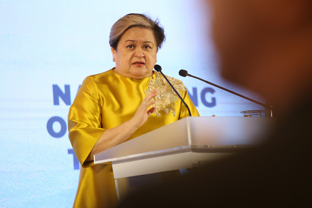 Philippine Foreign Secretary Theresa Lazaro speaks during a press conference on the ASEAN Foreign Ministers' Meeting Retreat in Cebu, Philippines, Thursday, Jan. 29, 2026. (AP Photo/Jacqueline Hernandez)