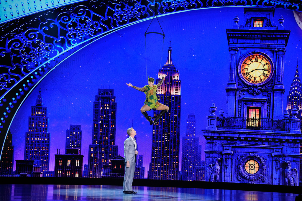 Neil Patrick Harris, left, and Host Pink perform during the 79th Tony Awards on Sunday, June 7, 2026, at Radio City Music Hall in New York. (Photo by Charles Sykes/Invision/AP)